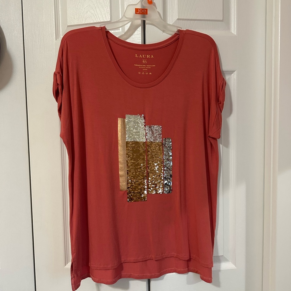 Laura Coral Sequin Accent Tee